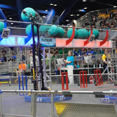 our robot placing a game piece at competition